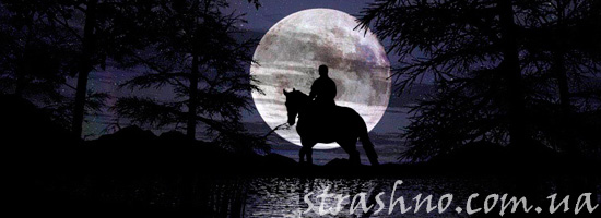 Всадник на лошади в полнолуние