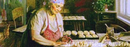 бабушка печёт булочки