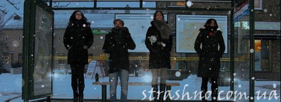 зимой на остановке