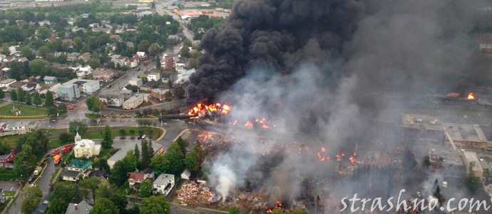 горение сырой нефти в Лак-Мегантик