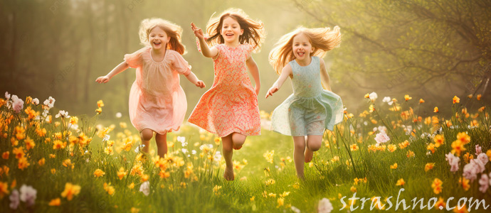 бегущие дети на лугу