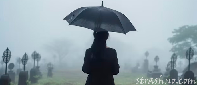 женщина с черным зонтиком
