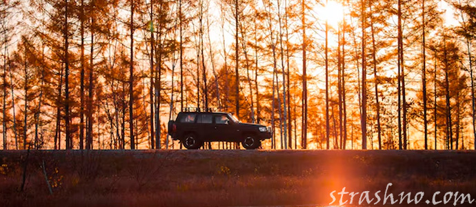 черный джип на дороге