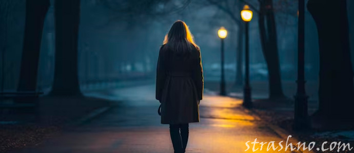 девушка идет одна по ночному городу