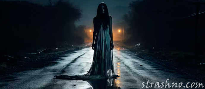 призрак девушки на ночной дороге